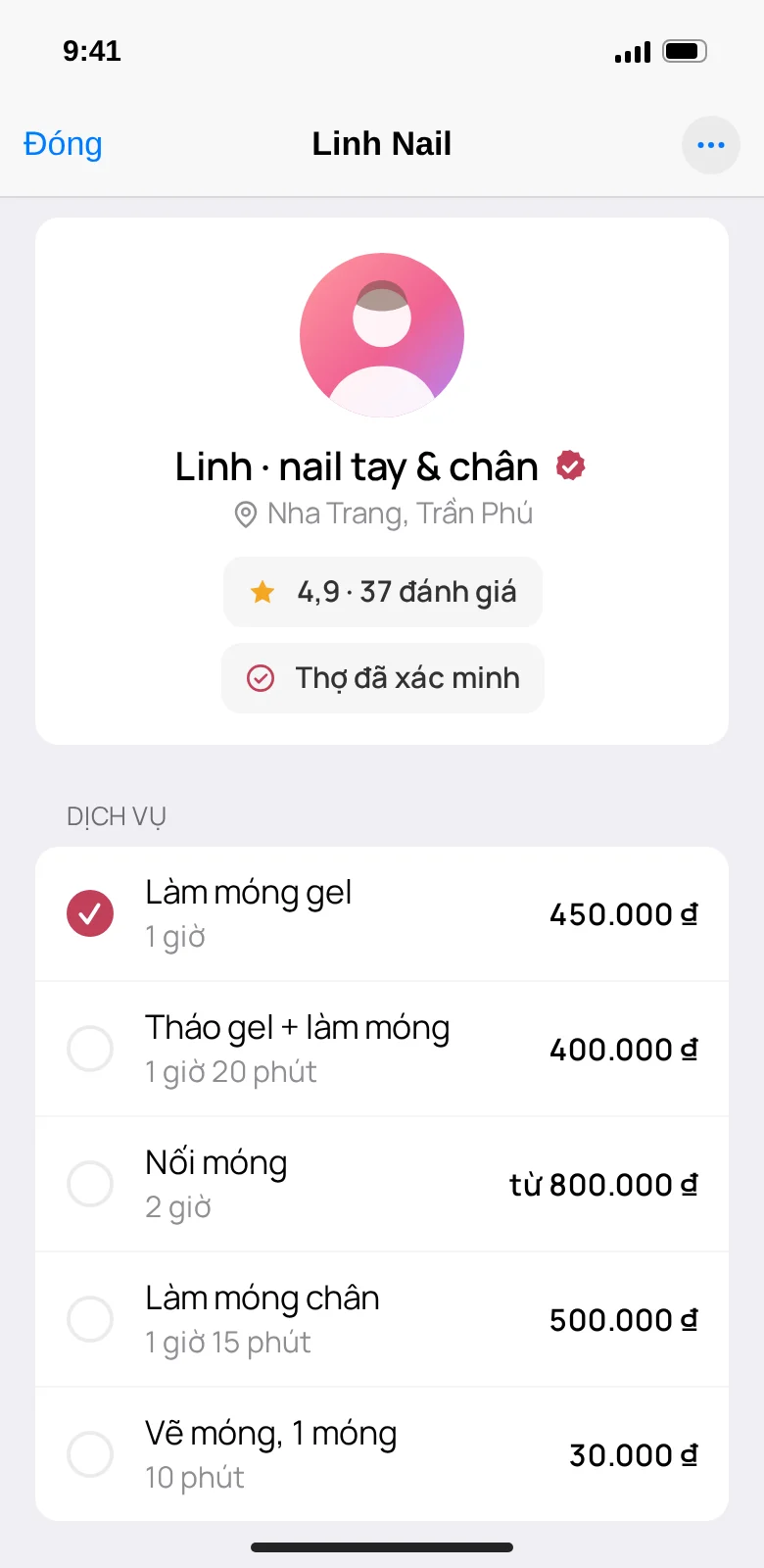 Trang của thợ trong Telegram: dịch vụ kèm giá và điểm đánh giá